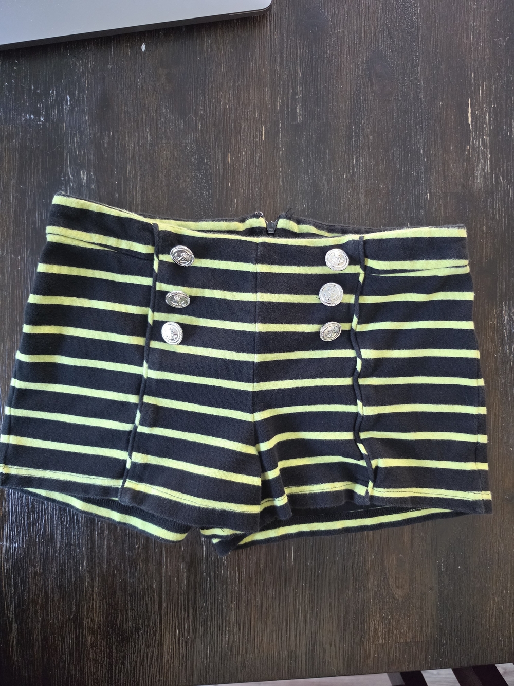 Forever 21 Medium Hotpants Striped Black & Lime Green Sailor Shorts Nautical